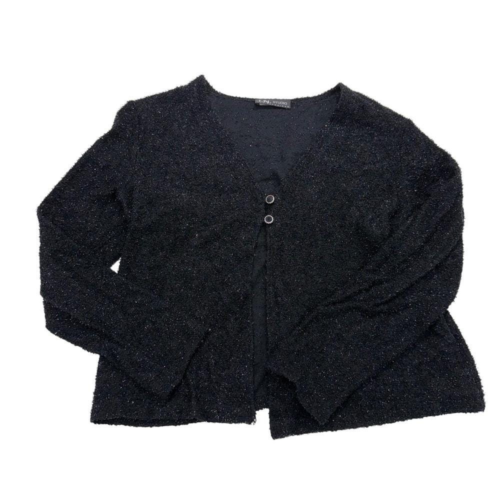 Vintage Womens Sz 14 Black Metallic Sweater Cardigan‎ I.N. Studio San Francisco - Picture 2 of 10
